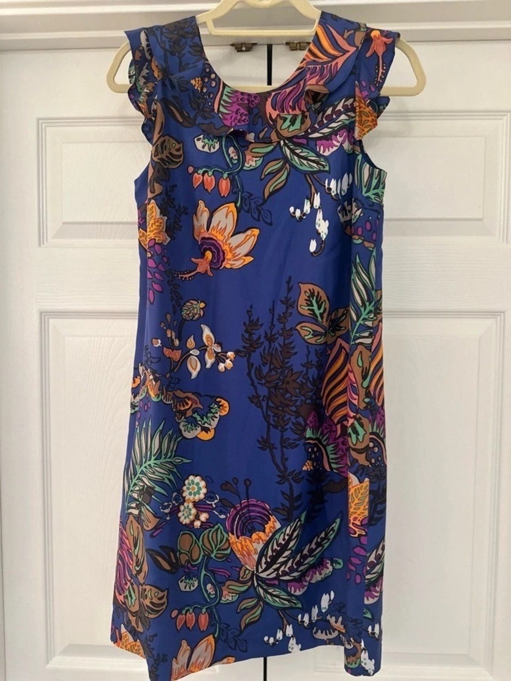 J. Crew Royal Blue Floral Shift Dress with Multicolor Print